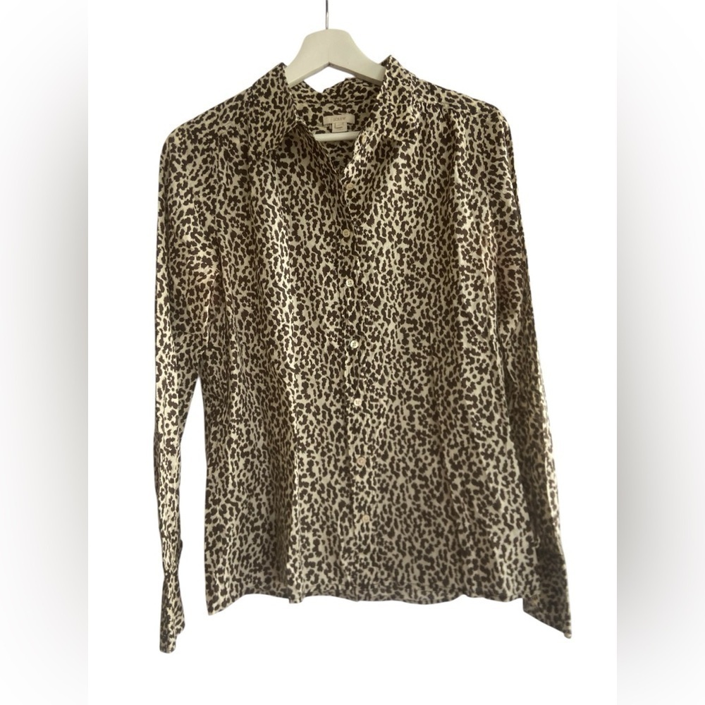 J. Crew Leopard Print Button Up Casual Cotton Shirt Size 10